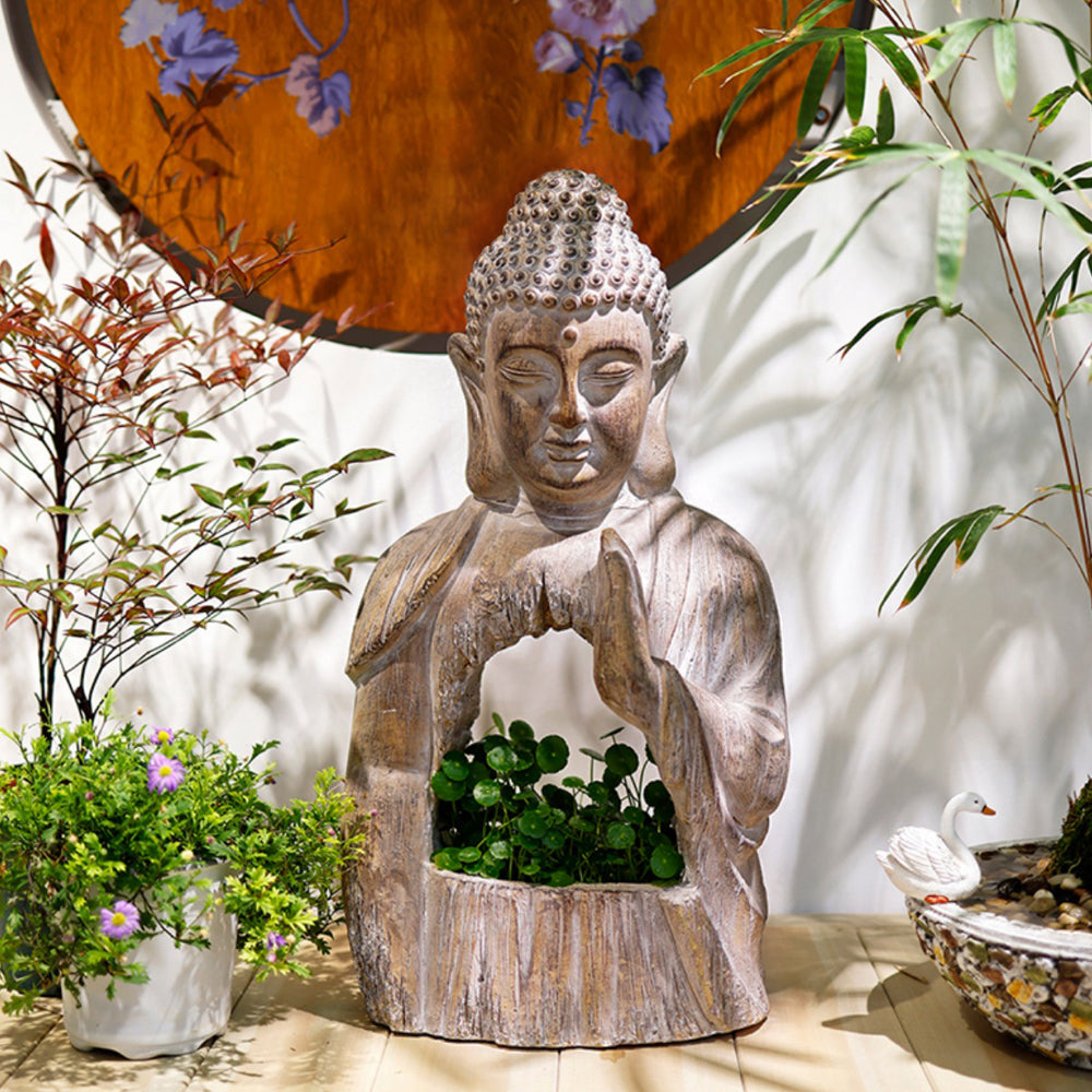 530mm Garden Buddha Statue Outdoor Resin Sculpture Decor Art With Flower Pot Planter