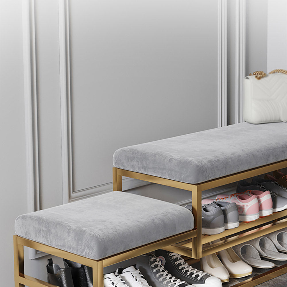 Modern Hallway Bench with Shoe Storage Velvet Upholstered Bench-Gray