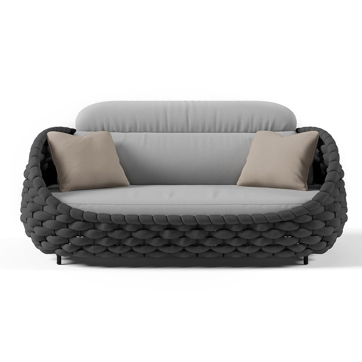 Tatta 2-Seater Woven Rope Outdoor Sofa Patio Loveseat Removable Cushion Gray & Black