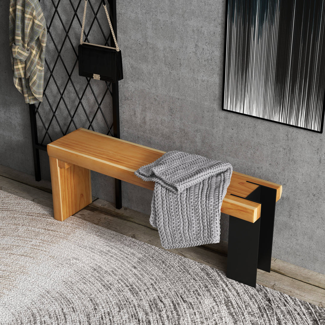 Natural Wood Entryway Bench Modern Bench with Steady Metal Legs