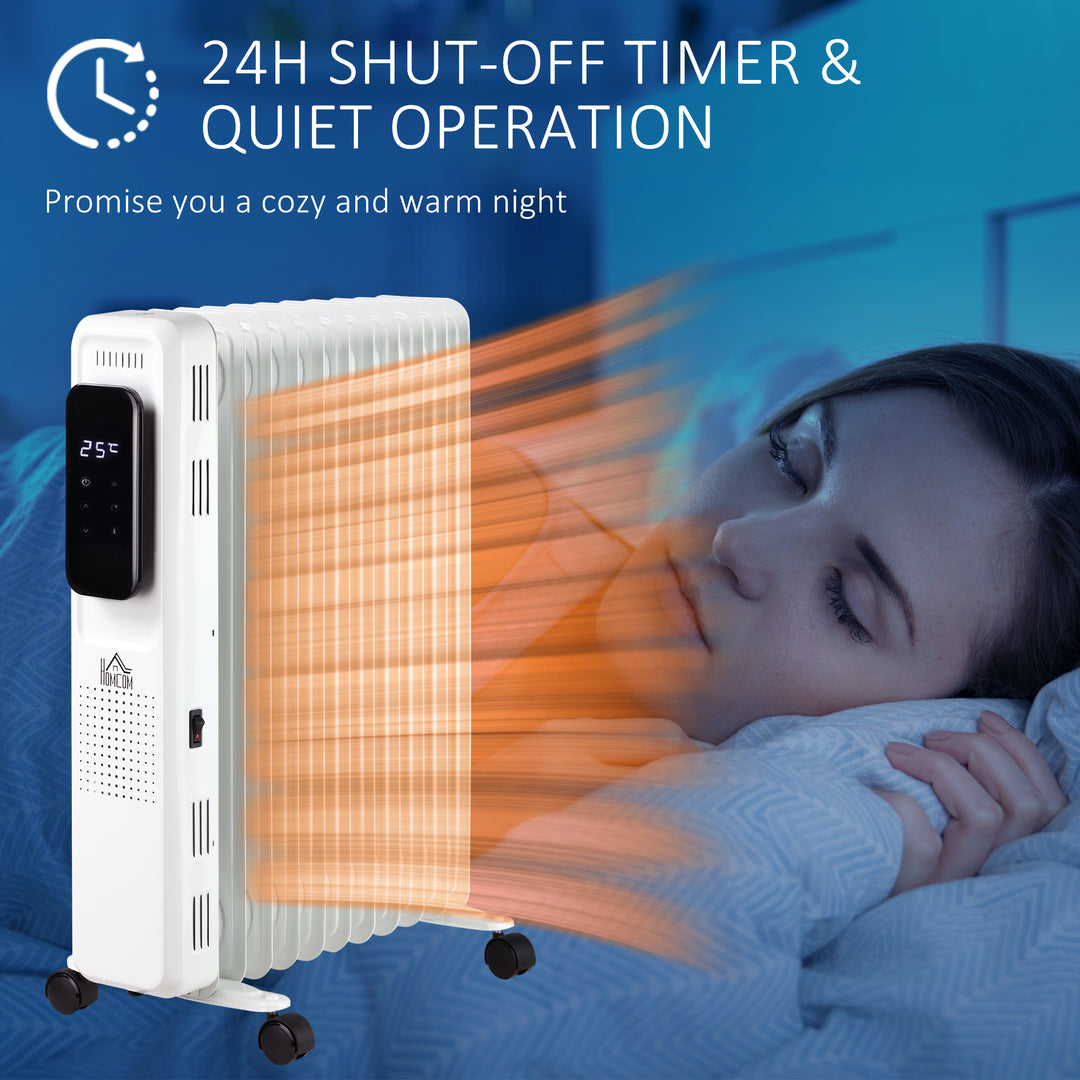 2720W Oil Filled Radiator 11 Fin Portable Electric Heater w/ LED Display 24Hrs Timer Three Heat Settings Adjustable Thermostat-White