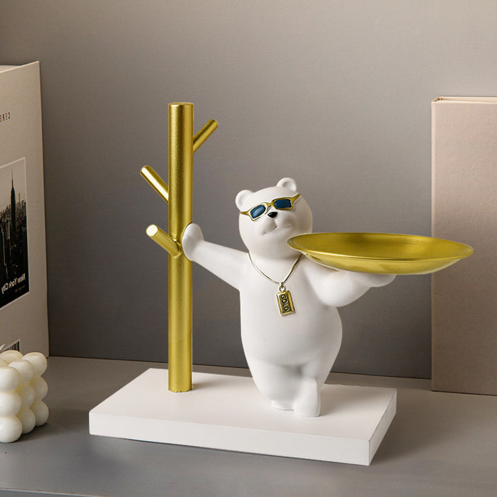 Modern White & Gold Resin Bear Decorative Storage Tray Holder Home Desk Animal Ornament