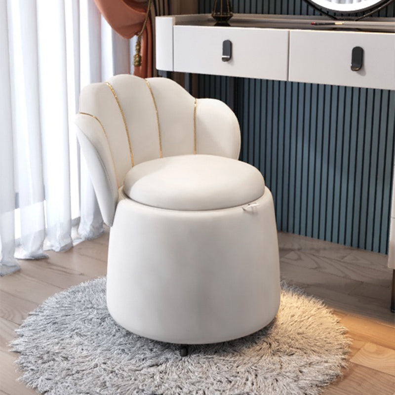 Modern White Swivel Velvet Vanity Stool Petal Back Makeup Accent Chair