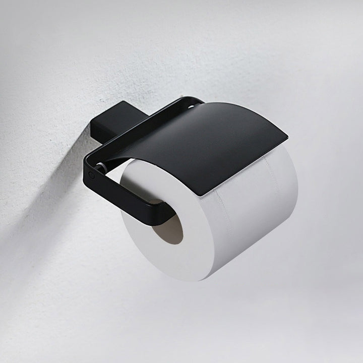 Tierney Contemporary Matte Black Wall Mounted Toilet Paper Holder with Cover