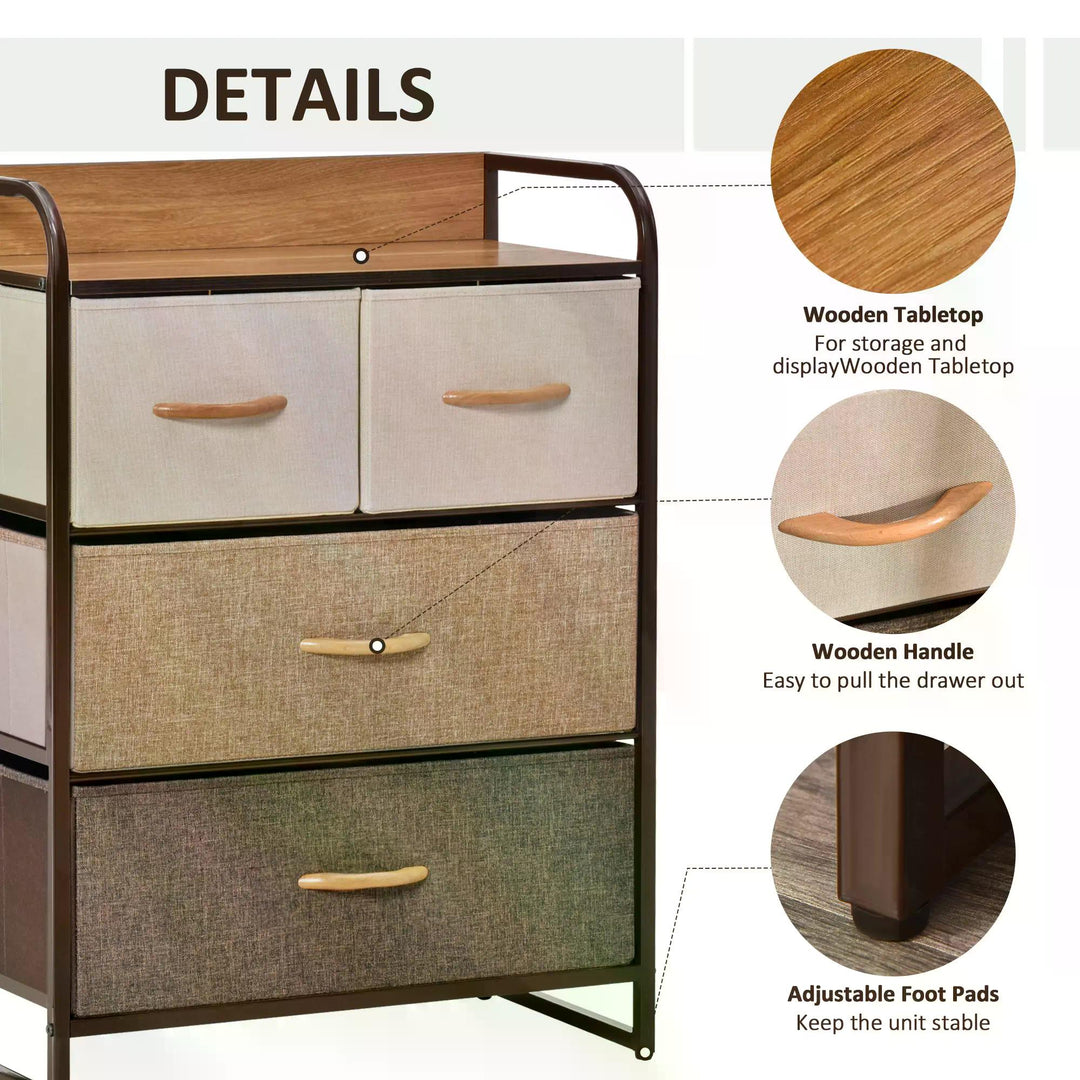 Dresser Fabric Drawers w/ 4 Linen-Feel Foldable Drawers & Metal Frame for Storage in Dining & Living Room