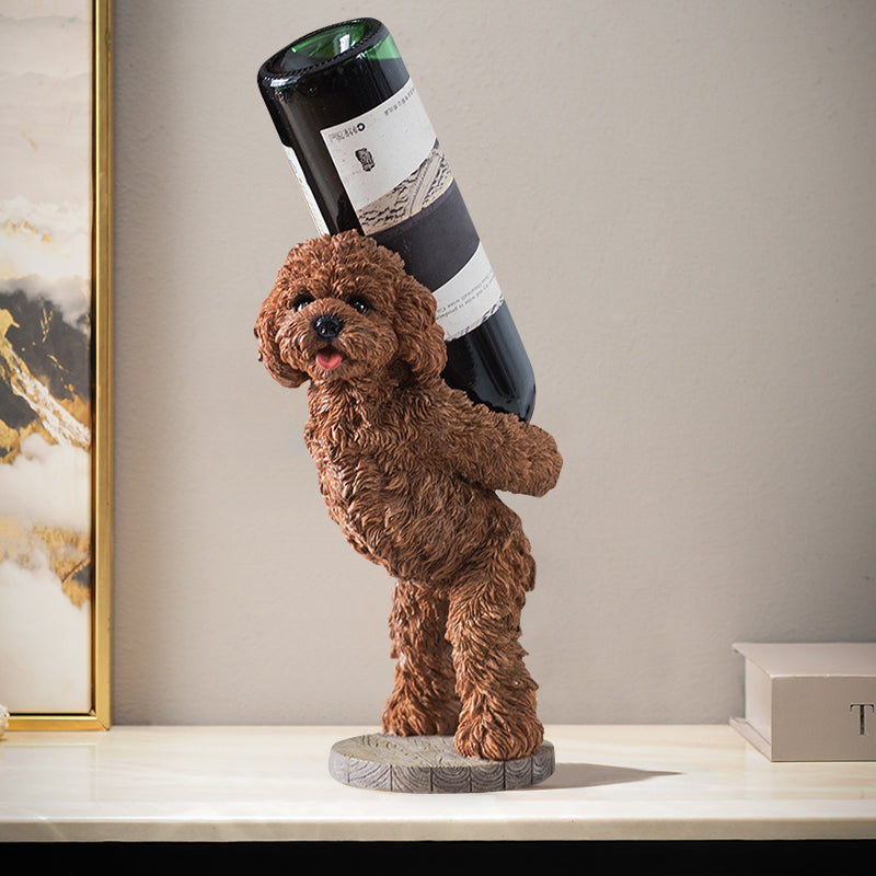 Modern Wine Rack Brown Resin Teddy Dog Decorative Countertop Wine Bottle Holder