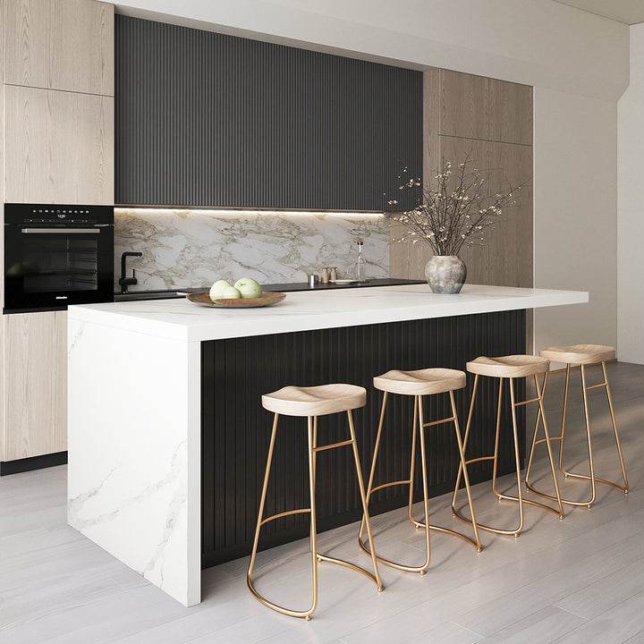 72" Large Kitchen Island Marble Veneered Top with Storage White & Black Kitchen Cabinet