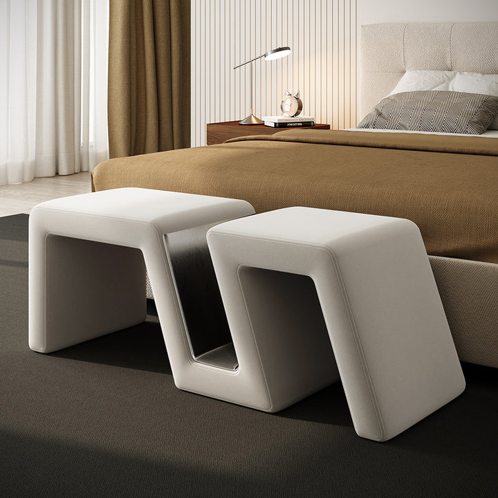 Modern White Velvet Bedroom Storage Bench Upholstered Long Bed End Bench