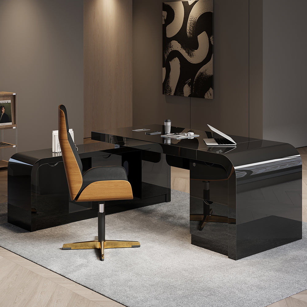 Chicent L-shaped Modern Executive Desk with Ample Storage Left Hand in Black Office Furniture (1800mm)