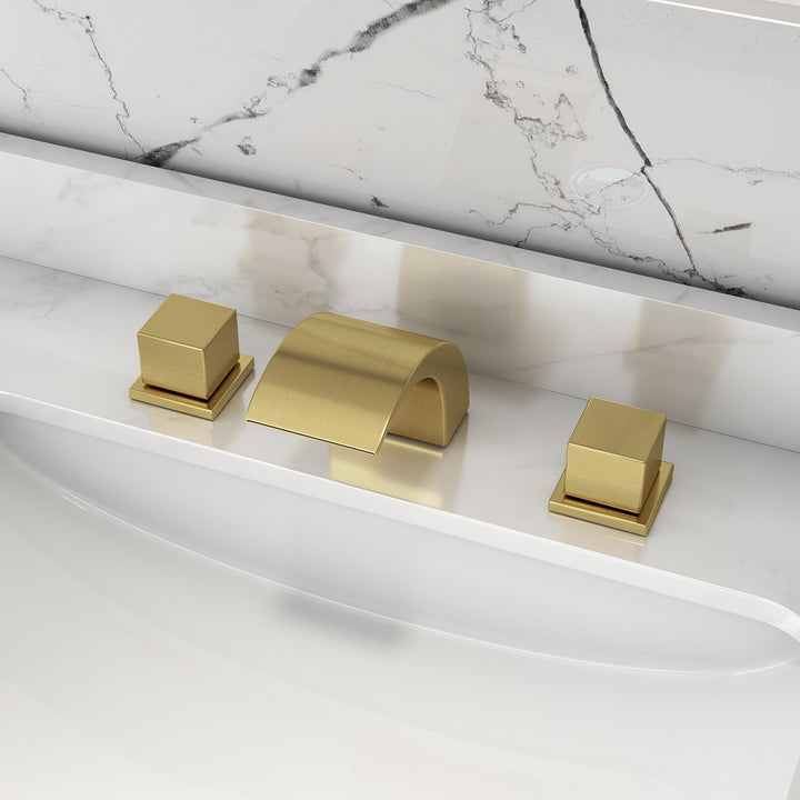 Victoria Waterfall 3 Holes Brushed Gold Bathroom Basin Tap Dual Handle