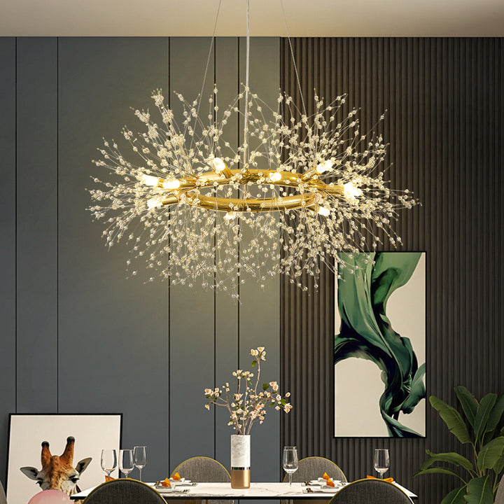 Mid Century Modern 12-Light Crystal Firework Sputnik Chandelier Pendant Ceiling Light