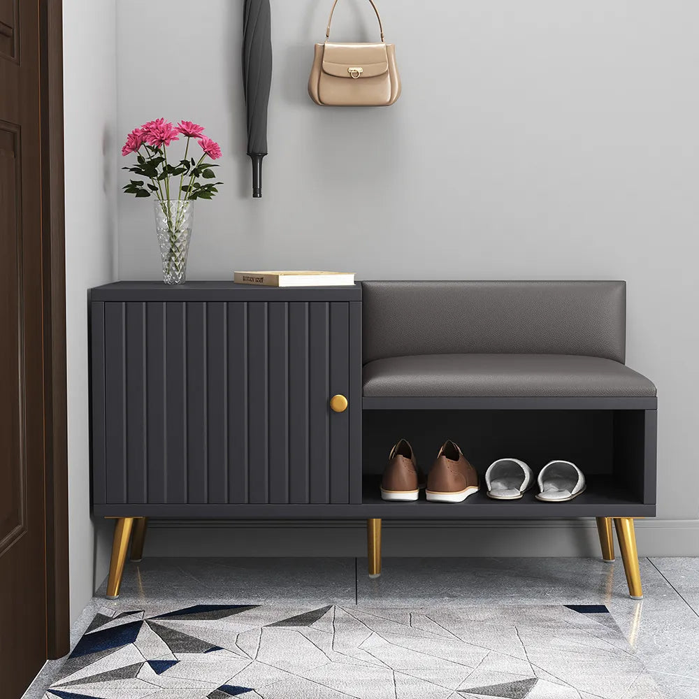 Yellar Grey Modern Shoe Rack Bench Entryway Storage Bench Cabinet with Door