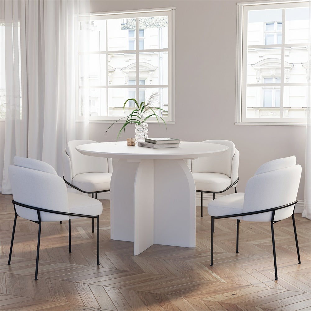 39.4" Round Dining Table Solid Wood for 4 Modern White Dining Room Table