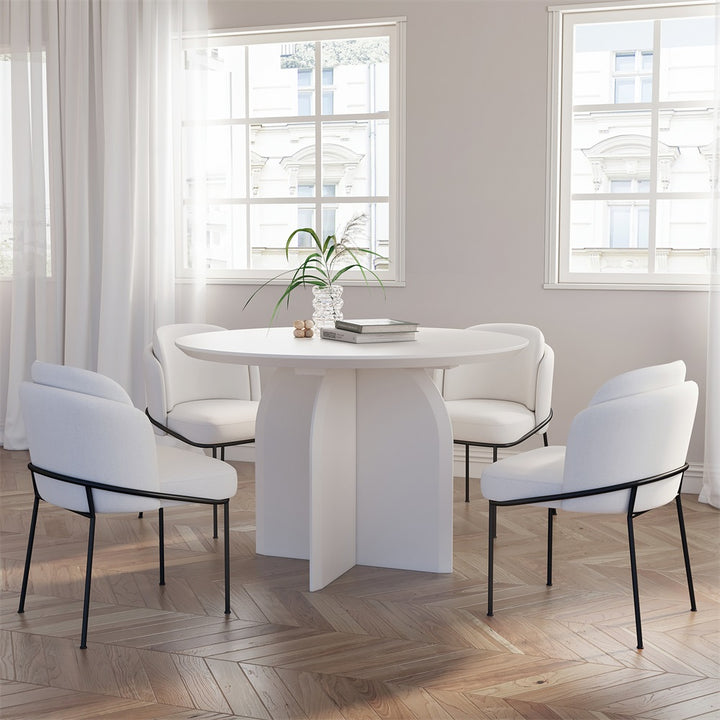 39.4" Round Dining Table Solid Wood for 4 Modern White Dining Room Table