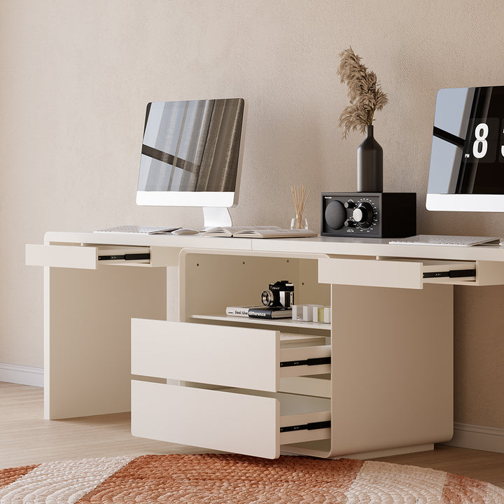 2-Person Double Computer Desk Modern White Retangular Office Desk with 4 Drawers & 1 Cabinet (2400mm)