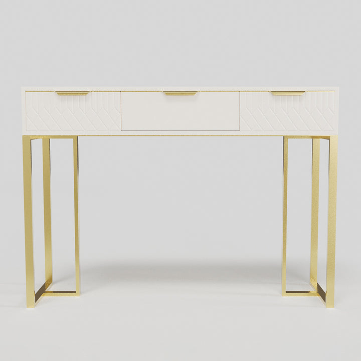 1200mm White & Gold Modern Console Table Rectangular Accent Table for Entryway 3 Drawers