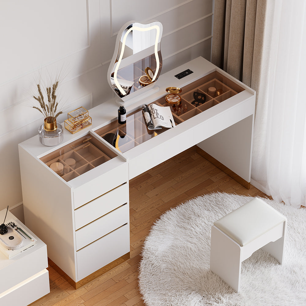 Modern Makeup Vanity Set with Lighted Vanity Mirror & Charging Station & Jewelry Storage Dressing Table