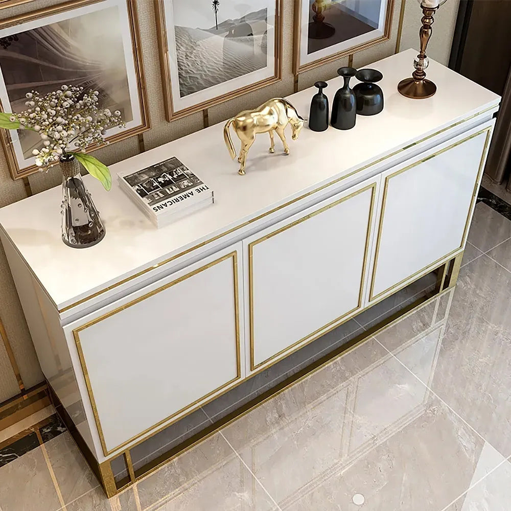 Medally 1500mm White Wood Sideboard Buffet Cabinet with Storage 3 Doors Gold Base