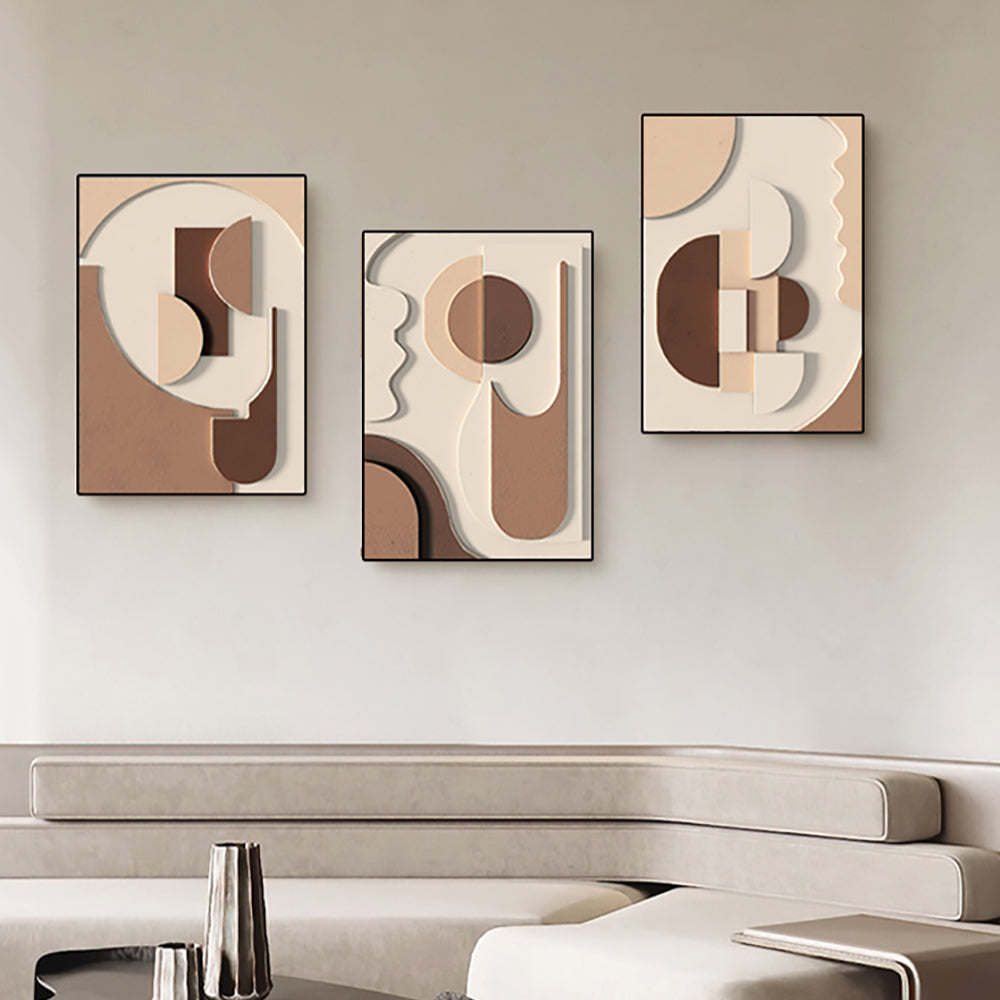 3 Pieces Japandi Wall Decor for Living Room Abstract Art Print with Frame in Brown