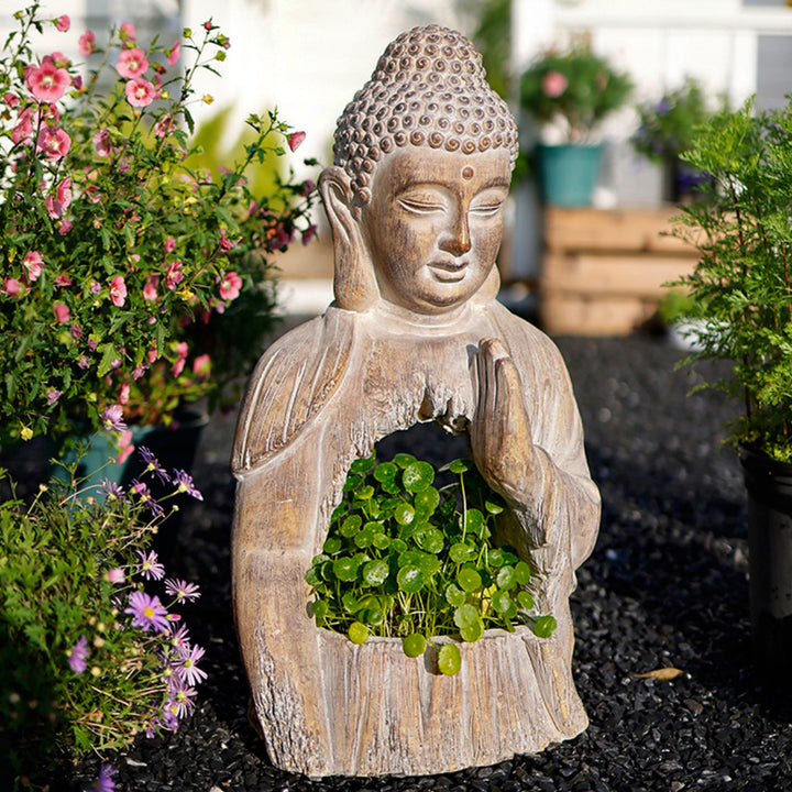 530mm Garden Buddha Statue Outdoor Resin Sculpture Decor Art With Flower Pot Planter