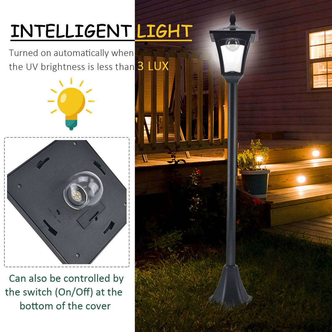 Outdoor Solar Powered Post Lamp Sensor Dimmable LED Lantern Bollard Pathway 1.6M Tall – Black