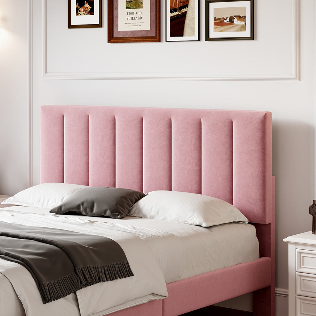 Upholstered Velvet Bedstead with Adjustable Headboard