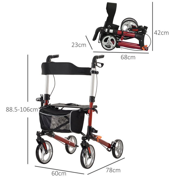 Folding Rollator Walker with Seat and Backrest