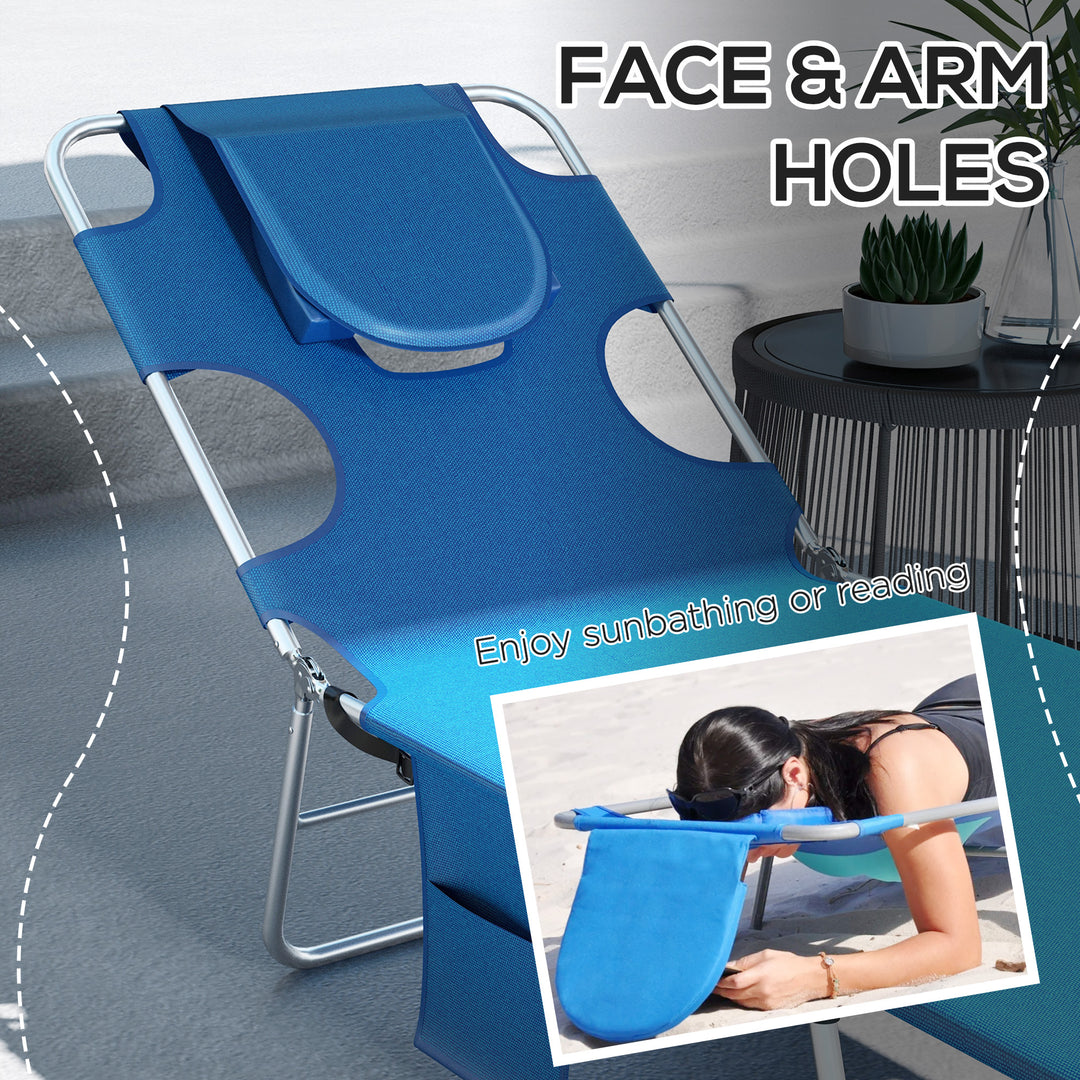 Foldable Sun Lounger Set of 2 with Reading Hole