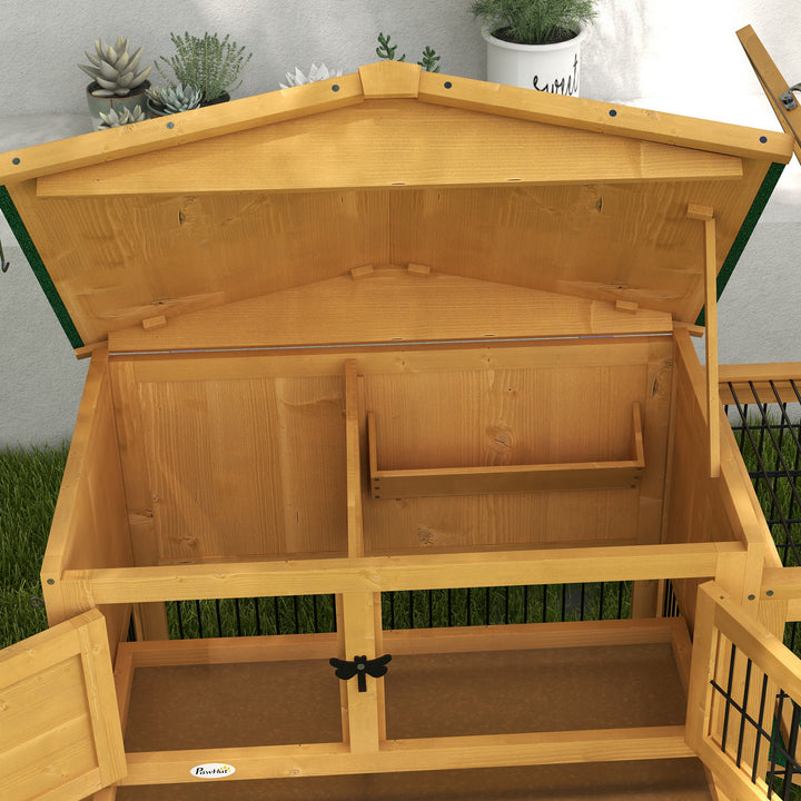 Wooden Rabbit Hutch with Outdoor Run Yellow