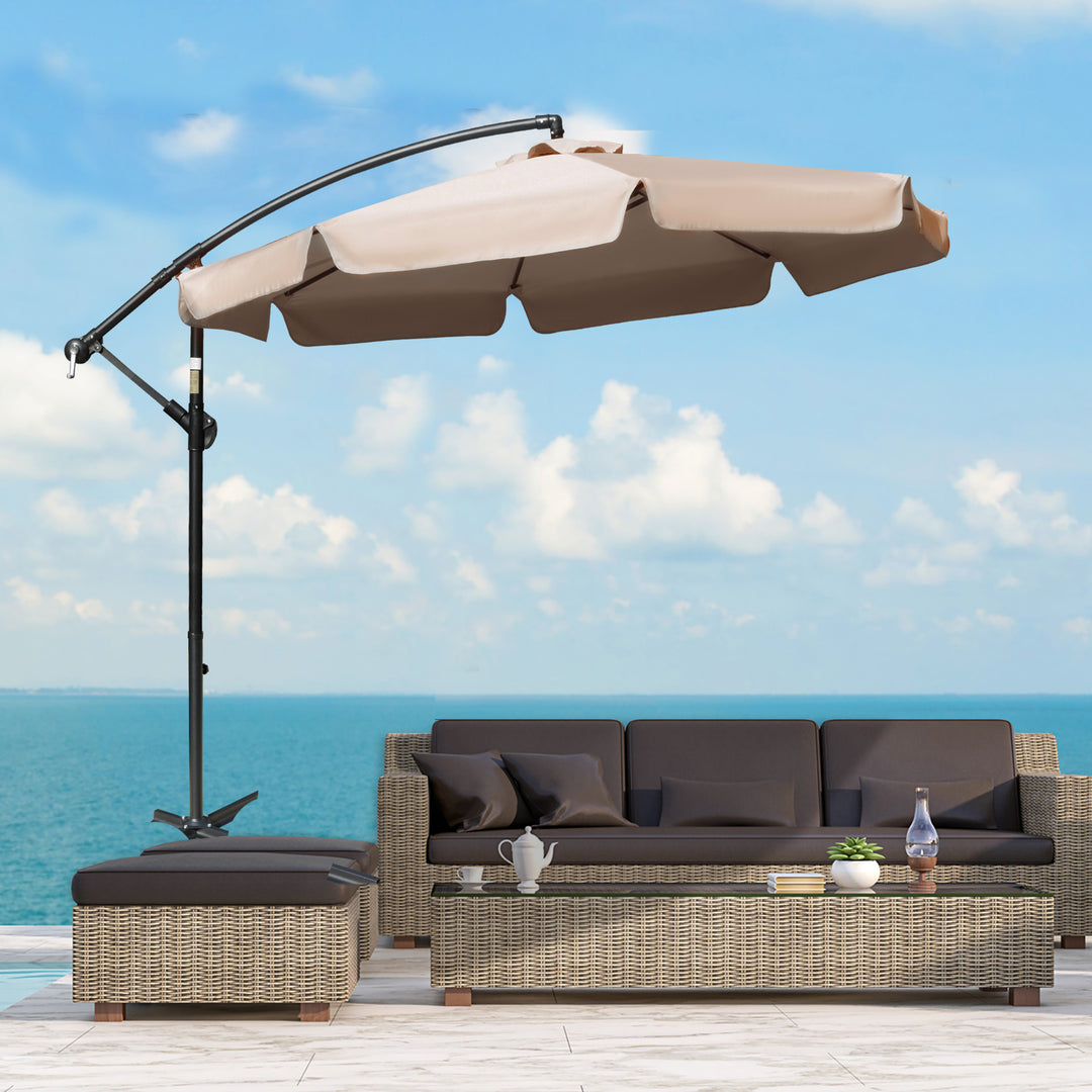 Waterproof 2.7m Cantilever Parasol Banana Sun Umbrella with Crank Handle and Cross Base for Outdoor Hanging Sun Shade Light Brown