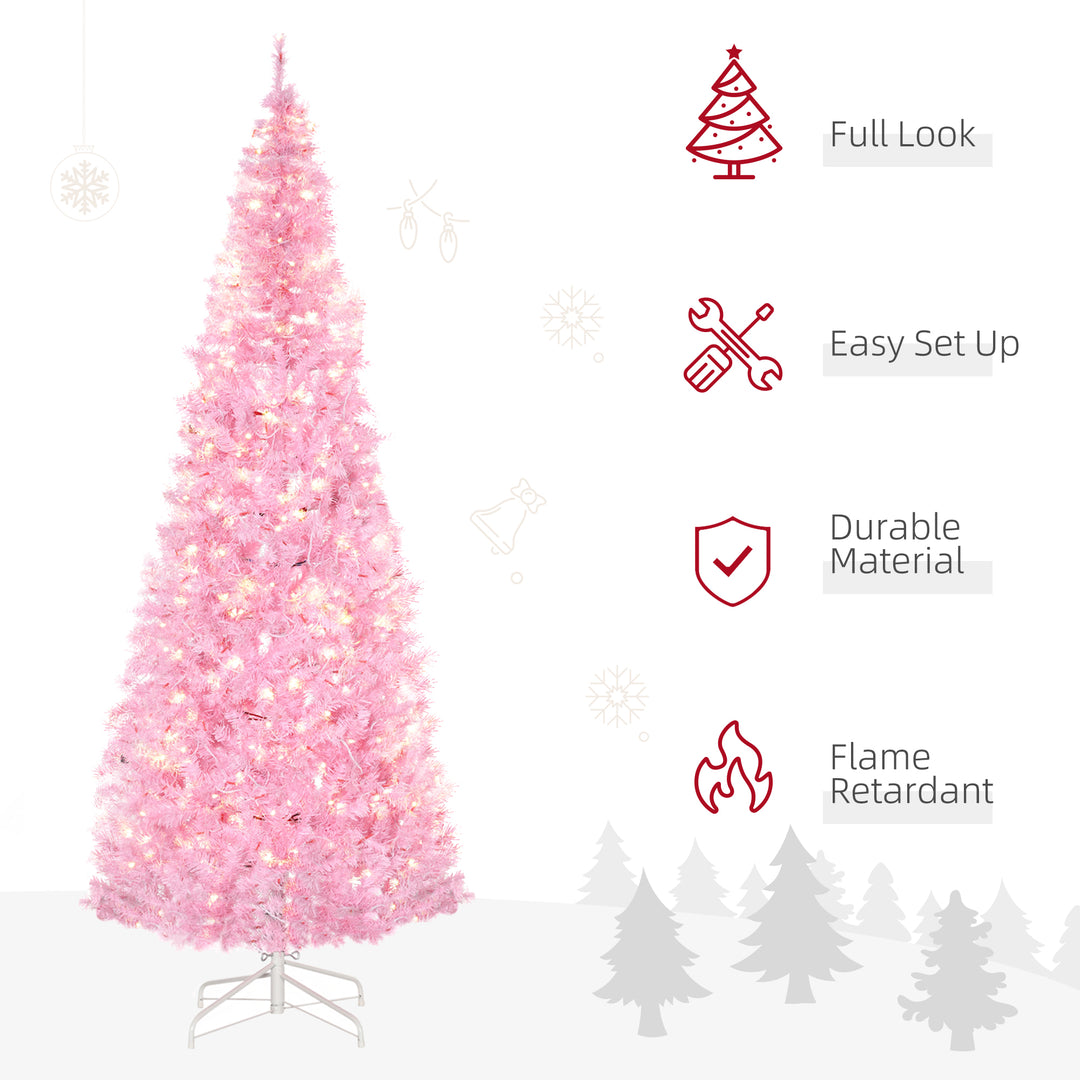 7' Tall Prelit Pencil Slim Artificial Christmas Tree w/ Realistic Branches