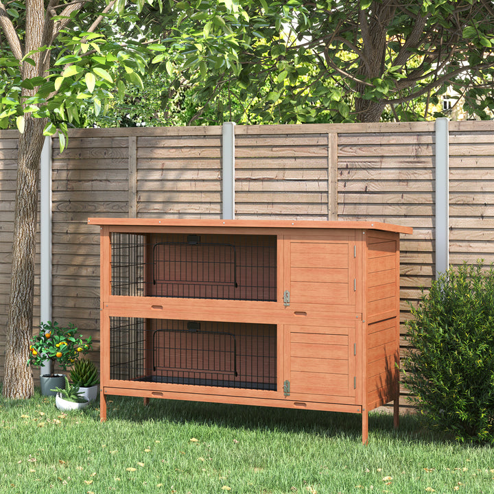 Double Decker Rabbit Hutch 4FT Guinea Pig Cage with No Leak Trays for Outdoor