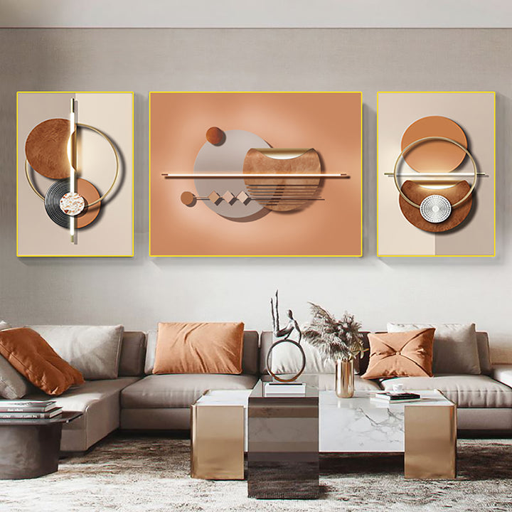 3 Pieces Modern Geometric Abstract Wall Decor Set Canvas Print with Frame Living Room