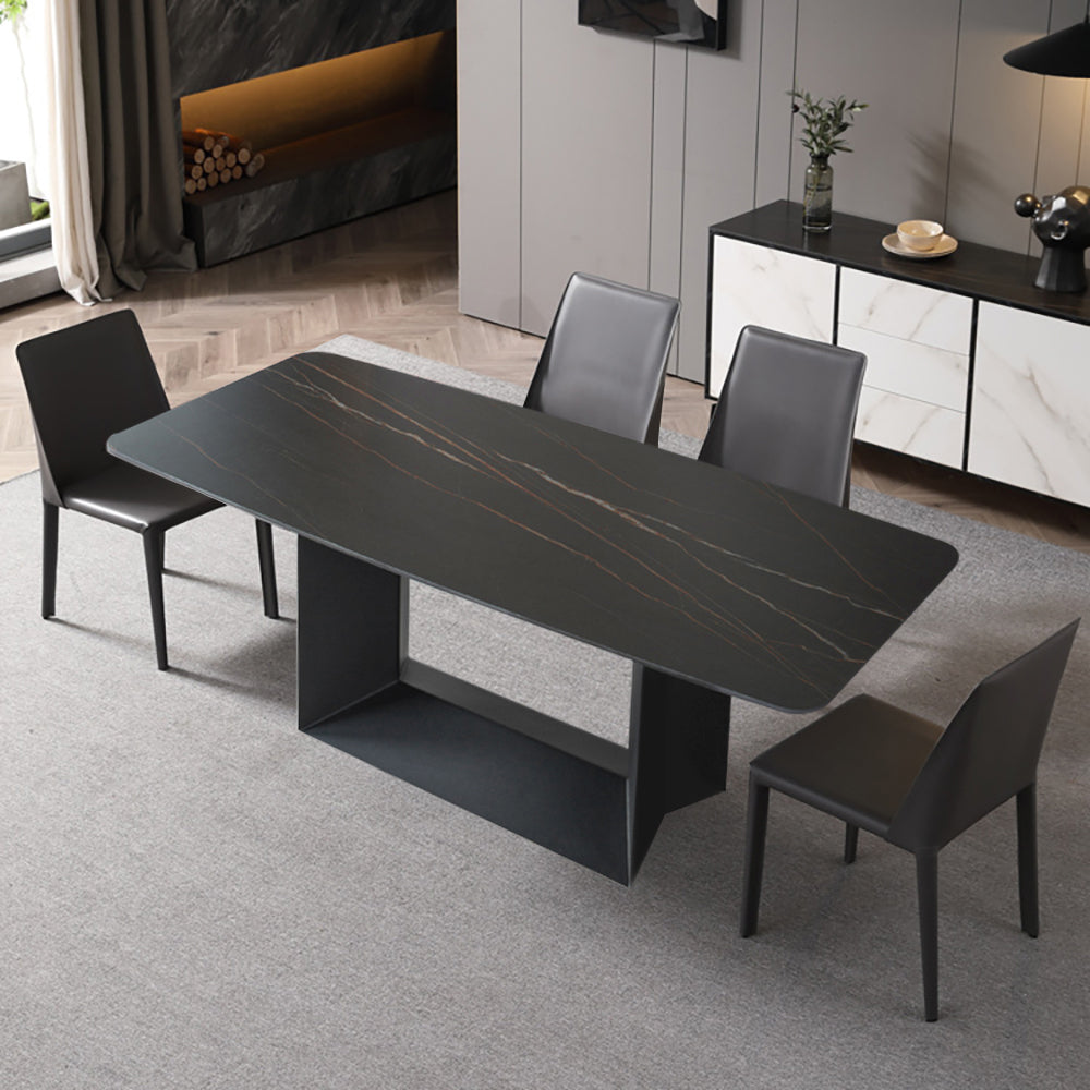 79" Modern Rectangle Faux Marble Dining Table in Black for 8 People