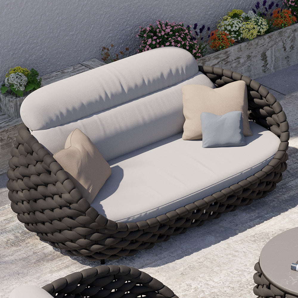 Tatta 2-Seater Woven Rope Outdoor Sofa Patio Loveseat Removable Cushion Gray & Black