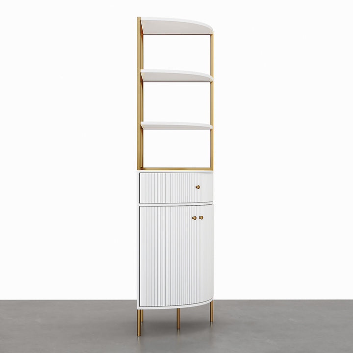 1900mm Modern White Etagere Bookshelf 1 Drawer & 2 Doors Wooden Tall Bookcase with Rich Storage