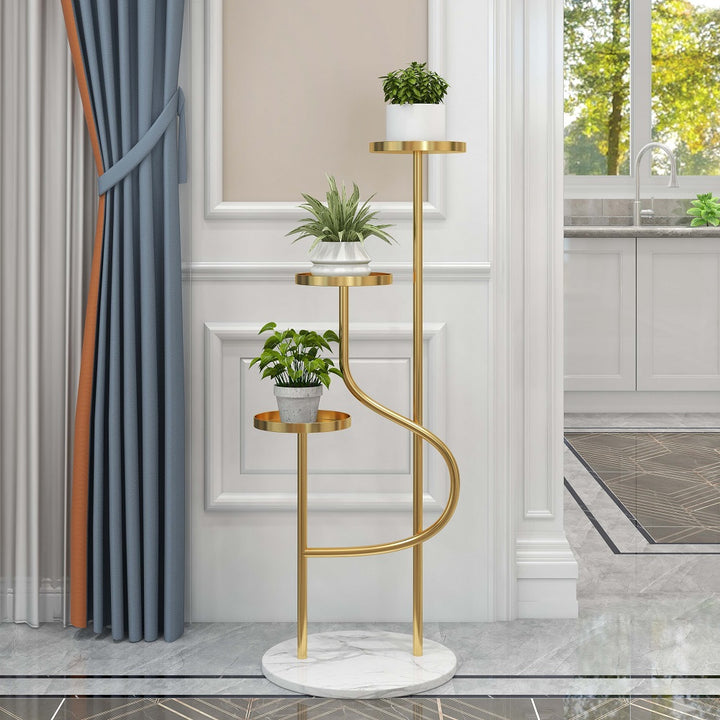 1080mm Tall Metal Plant Stand 3 Tier Modern Corner Ladder Planter in Gold