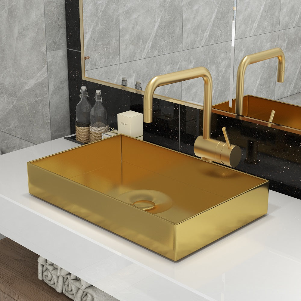 Contemporary Gold Rectangular Stainless Steel Countertop Basin Luxury Wash Basin