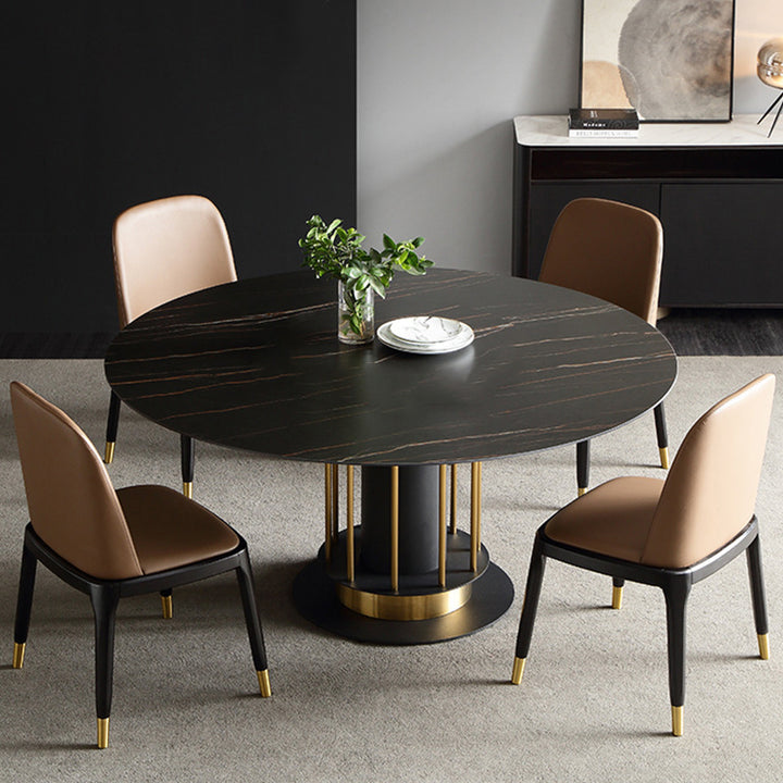 Round Dining Table Modern Black Sintered Stone Dining Table Stainless Steel Base