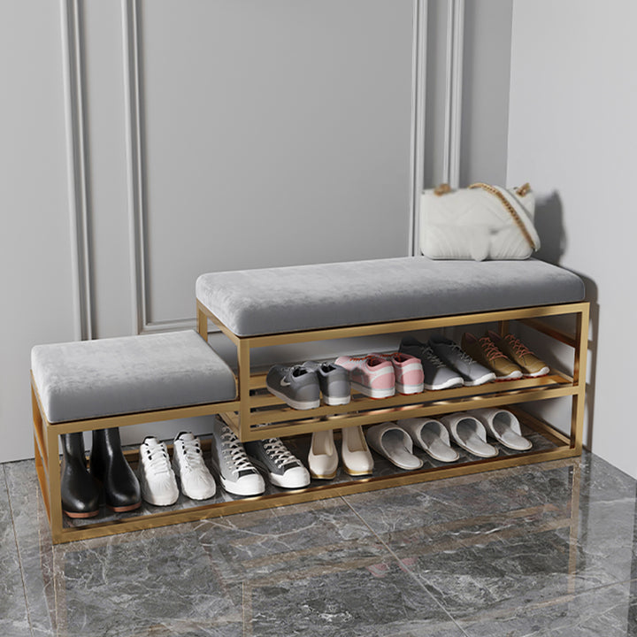 Modern Hallway Bench with Shoe Storage Velvet Upholstered Bench-Gray