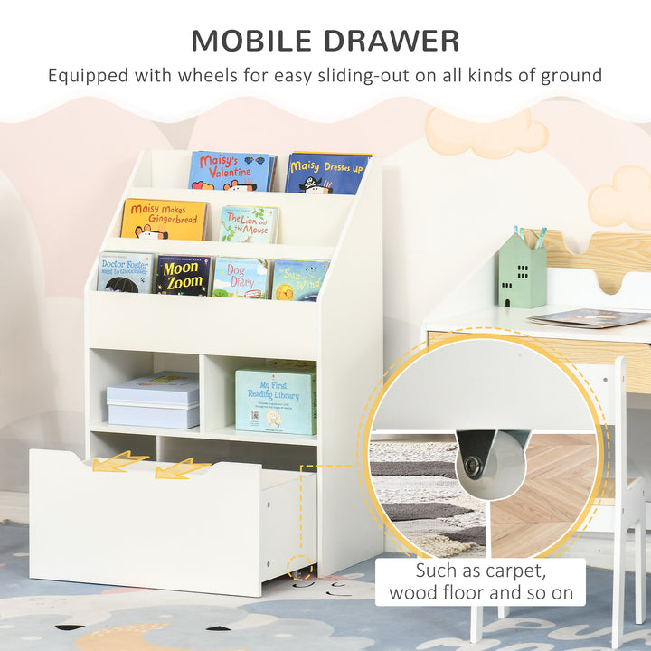 Kids' Bookshelf: Children's Storage Unit with Toy Drawer & Wheels