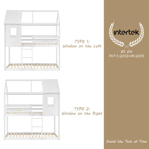 Children's Bunk Bed with Convertible Step Ladder and Window