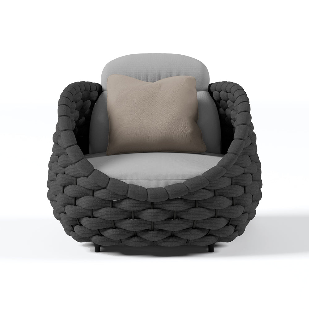 Tatta Modern Outdoor Swivel Chair 360 Rotatable Gray & Black Woven Rope Armchair Sofa