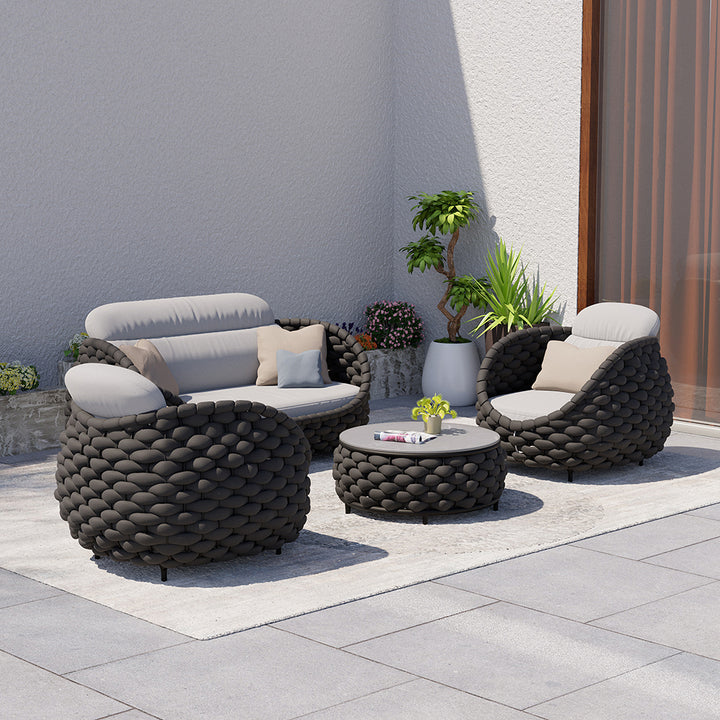 Tatta 4-Person Outdoor Sofa Set, Rotatable Hand Woven Rope Chair & Outdoor Coffee Table with Storage