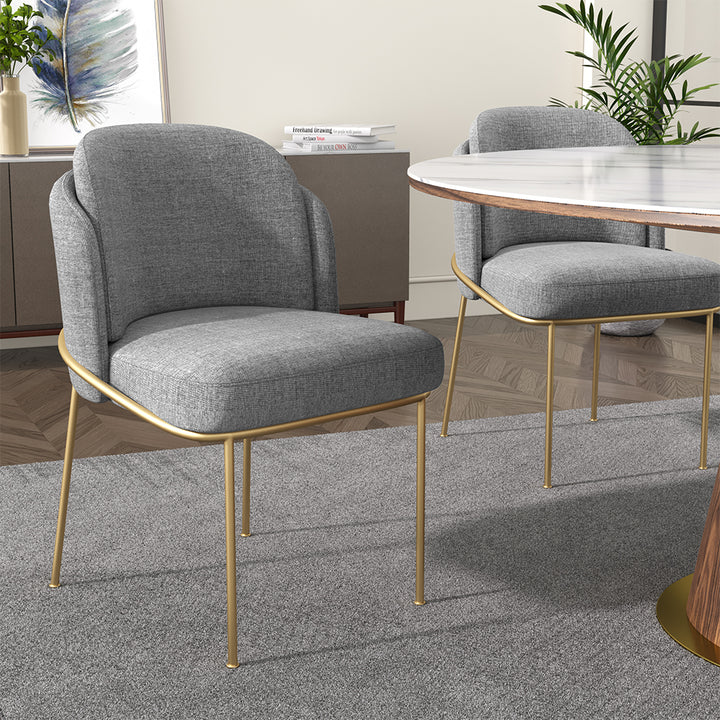 Modern Dining Chairs Cotton&Linen Upholstered Gray Side Chair in Gold Dining Room Chairs