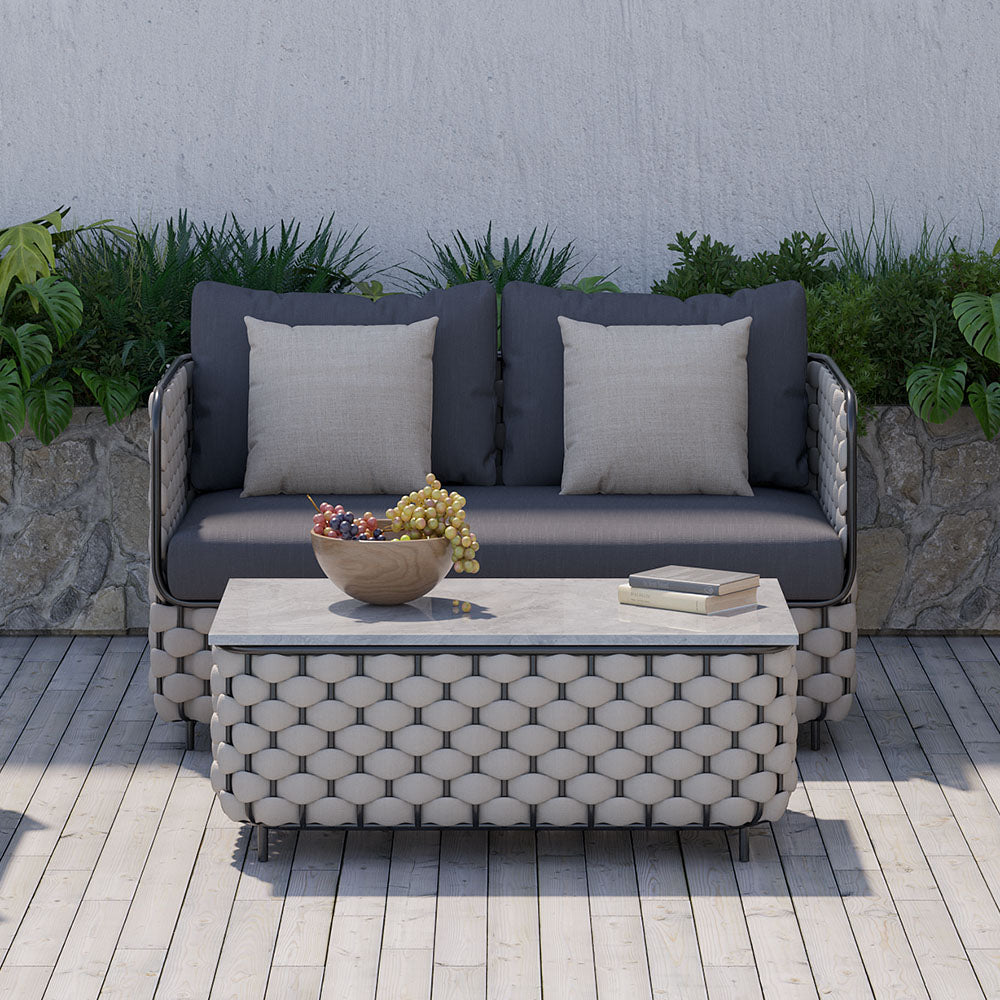 Martic 1350mm Wide Modern Aluminium & Rope Outdoor Loveseat Patio Sofa with Cushions