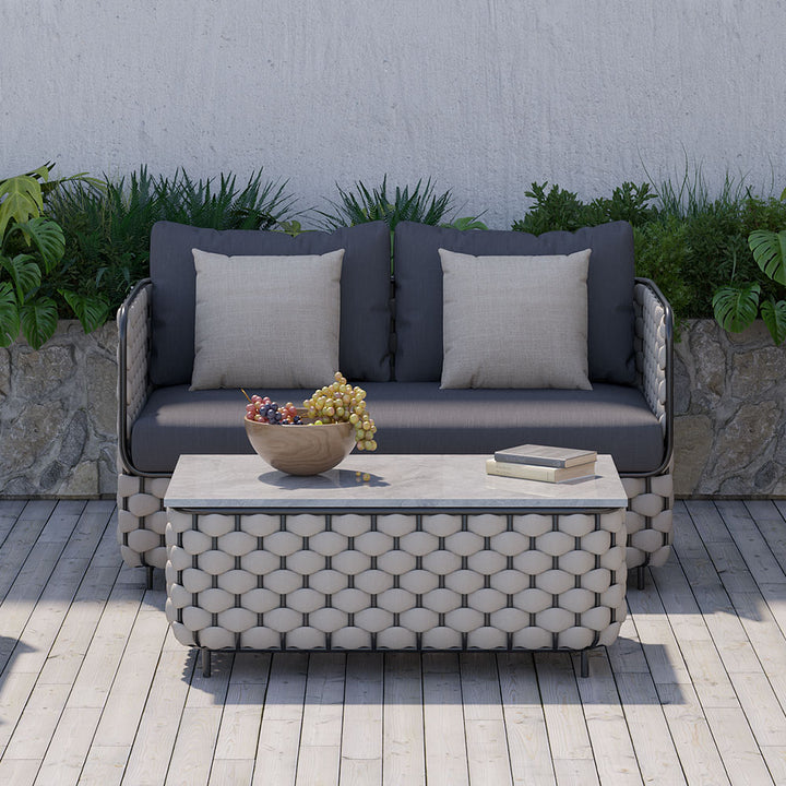 Martic 1350mm Wide Modern Aluminium & Rope Outdoor Loveseat Patio Sofa with Cushions