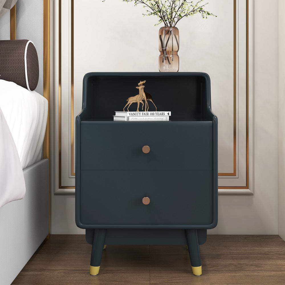 Blue Nightstand Modern Nightstand Stylish Bedside Table with 2 Drawers with Shelf