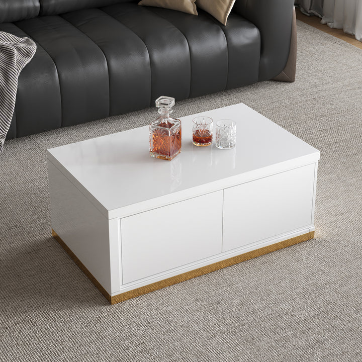 Mordelle Extendable Up to 70.8" Rectangle Glossy White Coffee Table with 2 Drawers