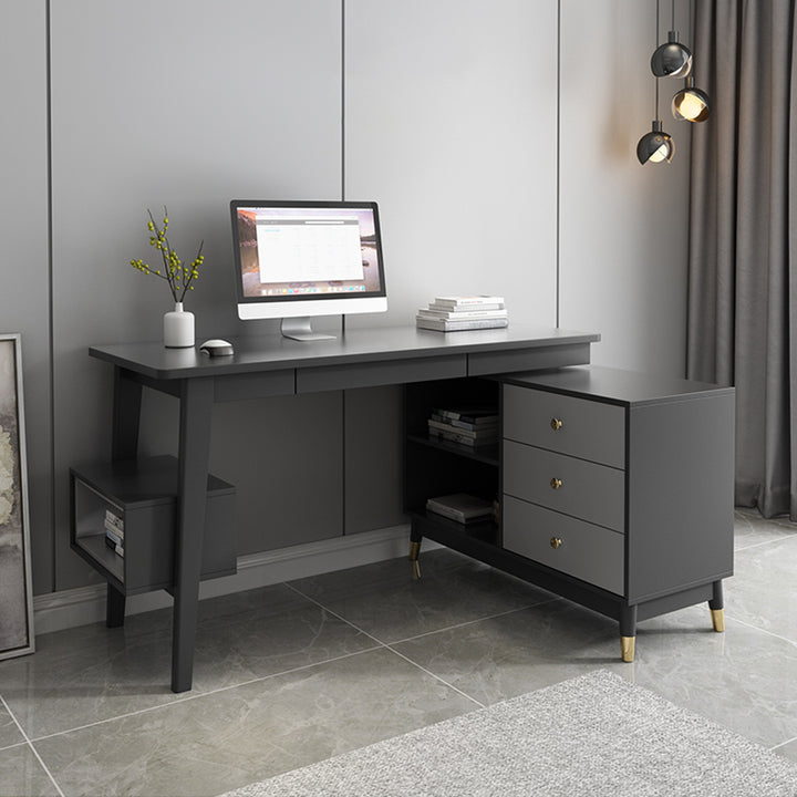 Ultic Gary L Shaped Home Office Desk Desk with Storage Drawers & Shelf Computer Desk (1200mm)